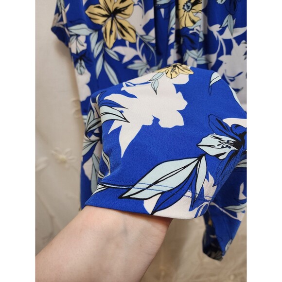 LIZ CLAIBORNE CAREER WOMENS XL BLUE FLORAL TROPICAL SLEEVELESS BLOUSE HAWAIIAN - Picture 4 of 10